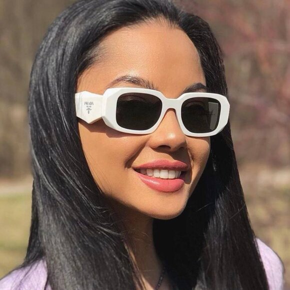 Prada Men Sunglasses Ivory White Dark Gray Rectangle PR17WS 1425S0 NEW - Picture 12 of 17